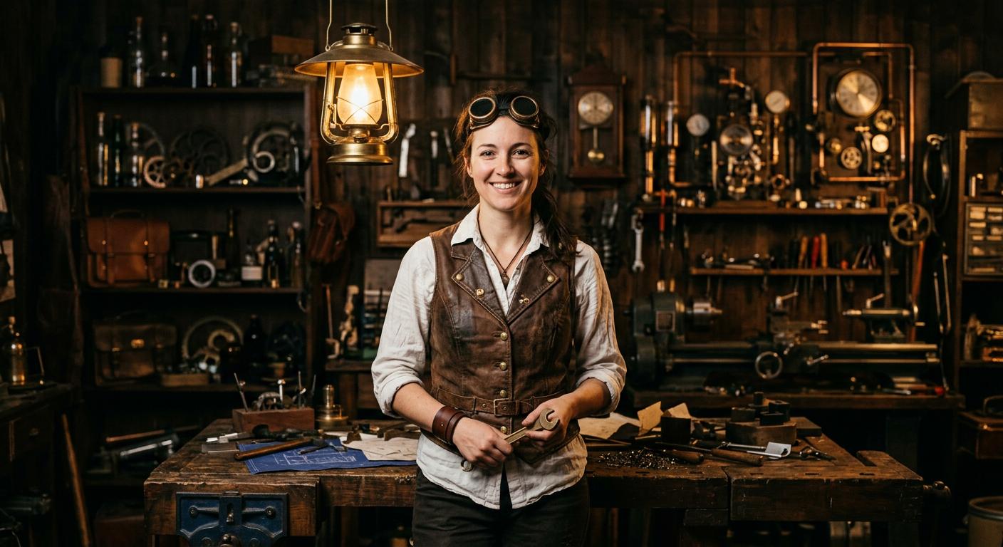 Person in a simple starter steampunk outfit