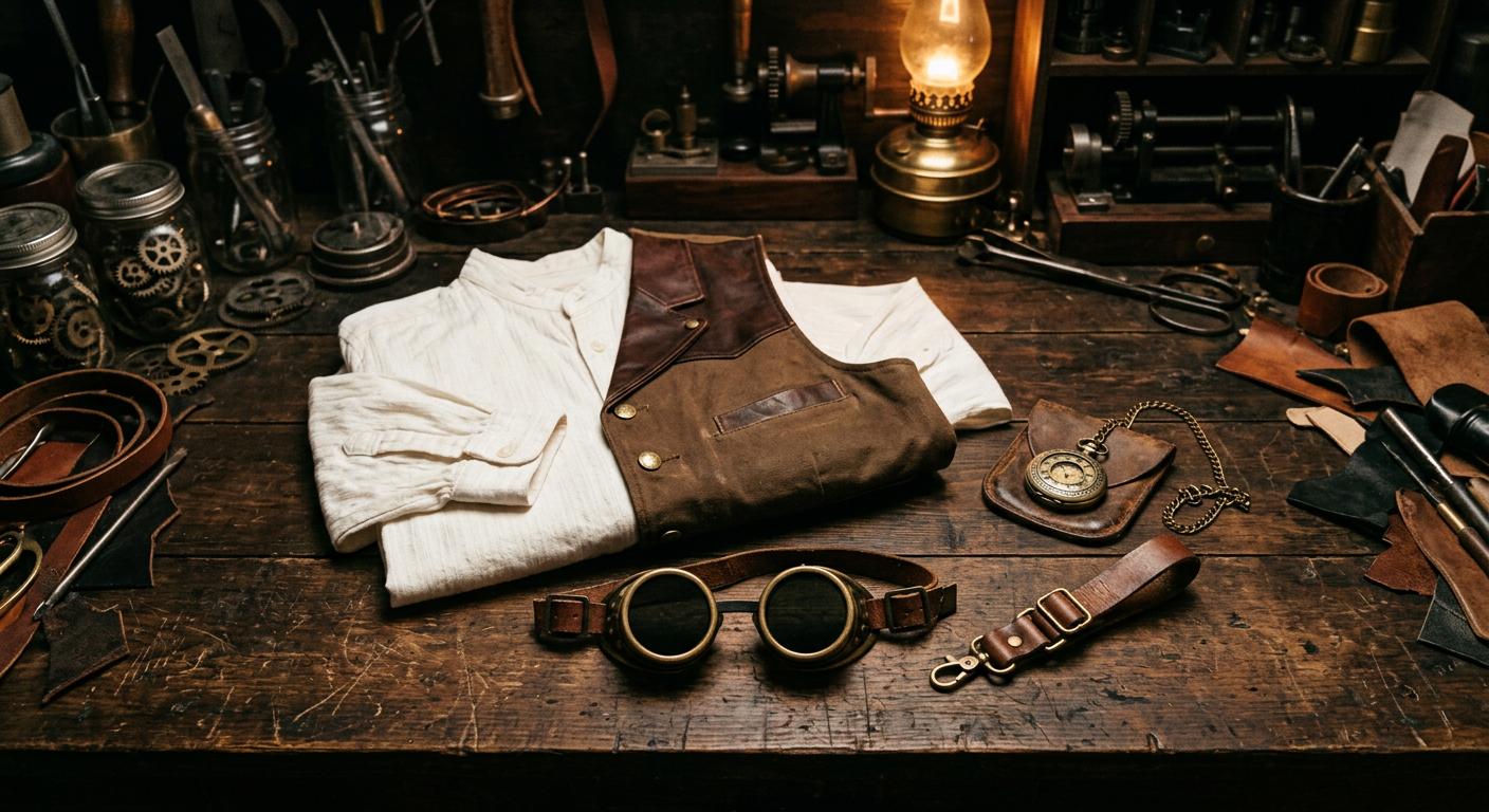 Beginner steampunk starter kit laid out on a table