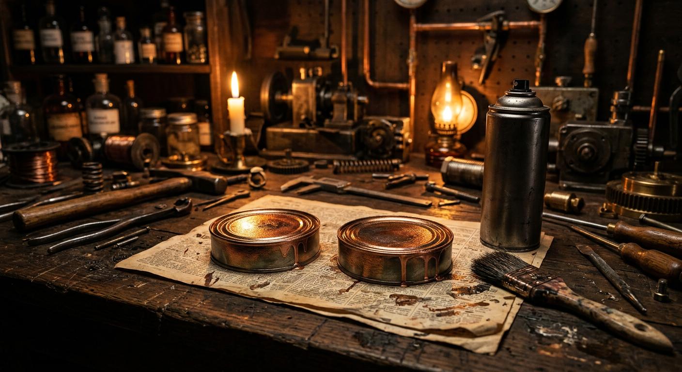 Can lids painted in layered bronze paint