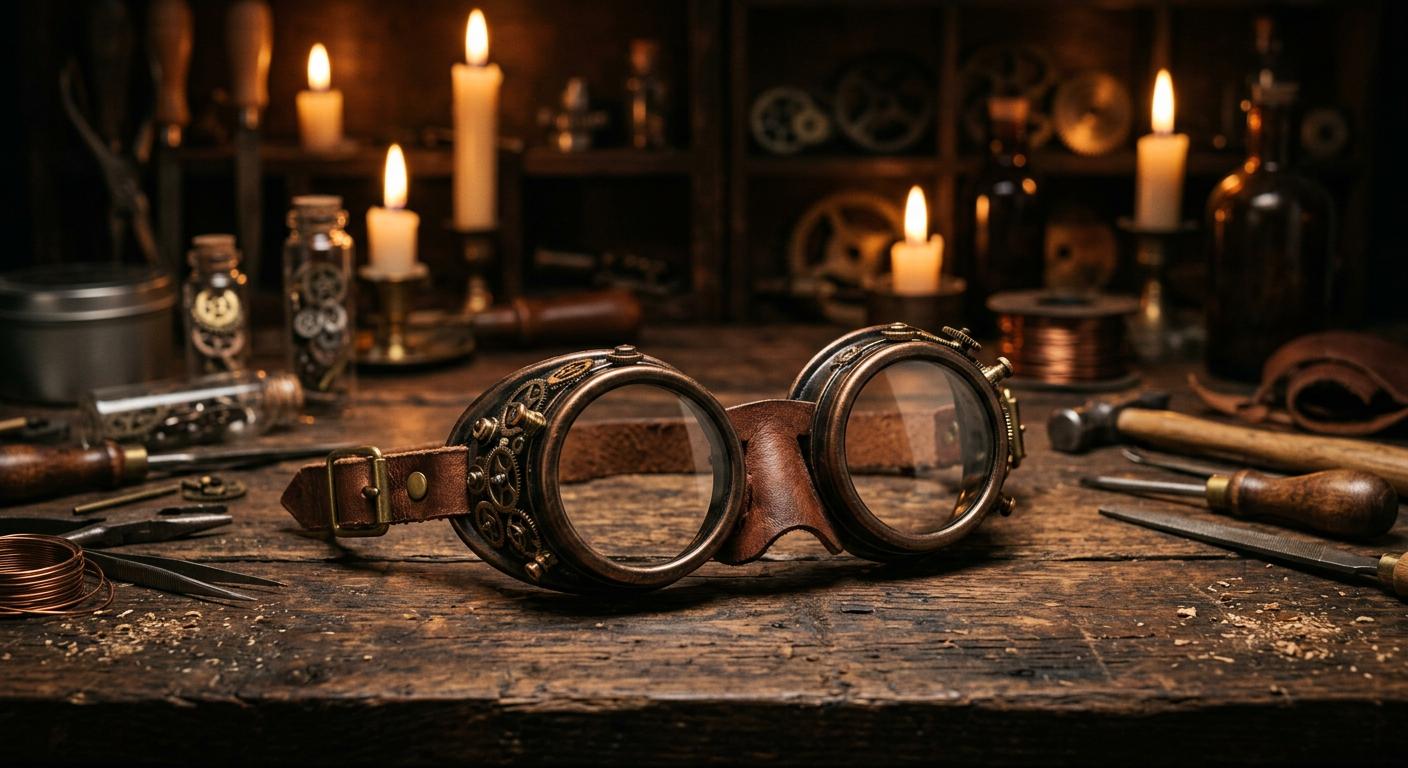 Finished steampunk goggles made from painted can lids
